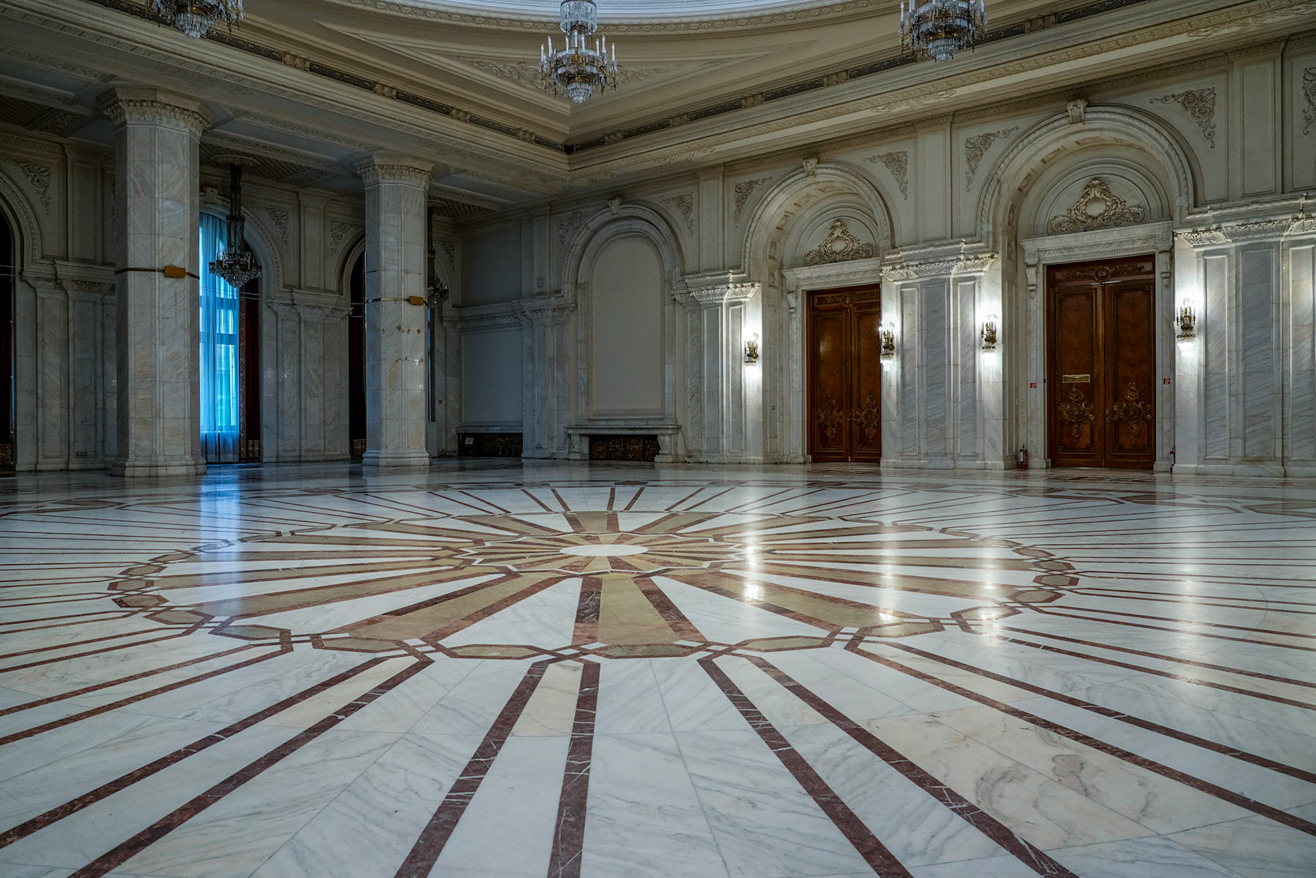 BUCHAREST/ROMANIA - SEPTEMBER 21 : Interior view of the Palace of the People building in Bucharest Romania on September 21, 2018