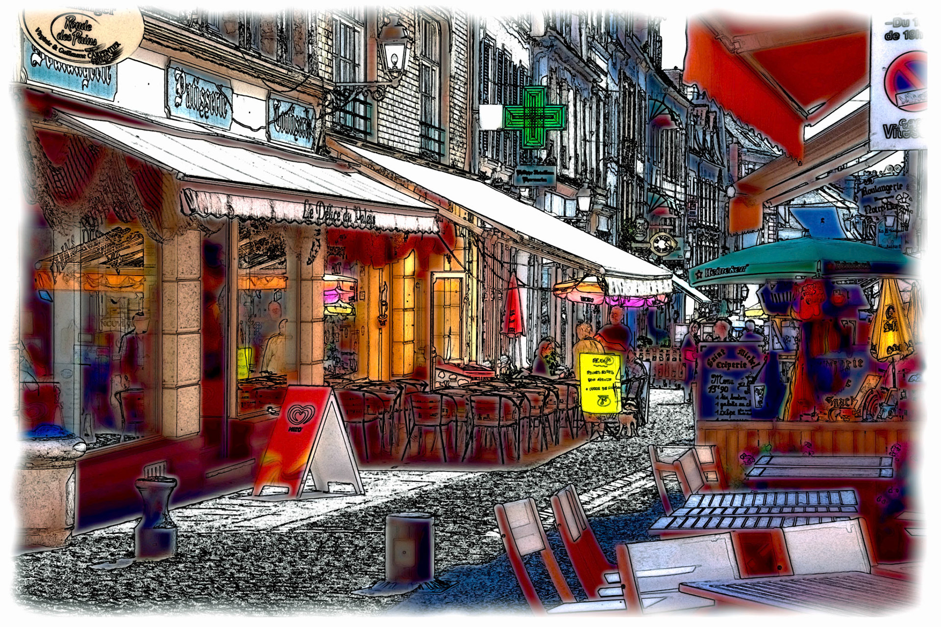 A Typical Colourful Street Scene in Boulogne