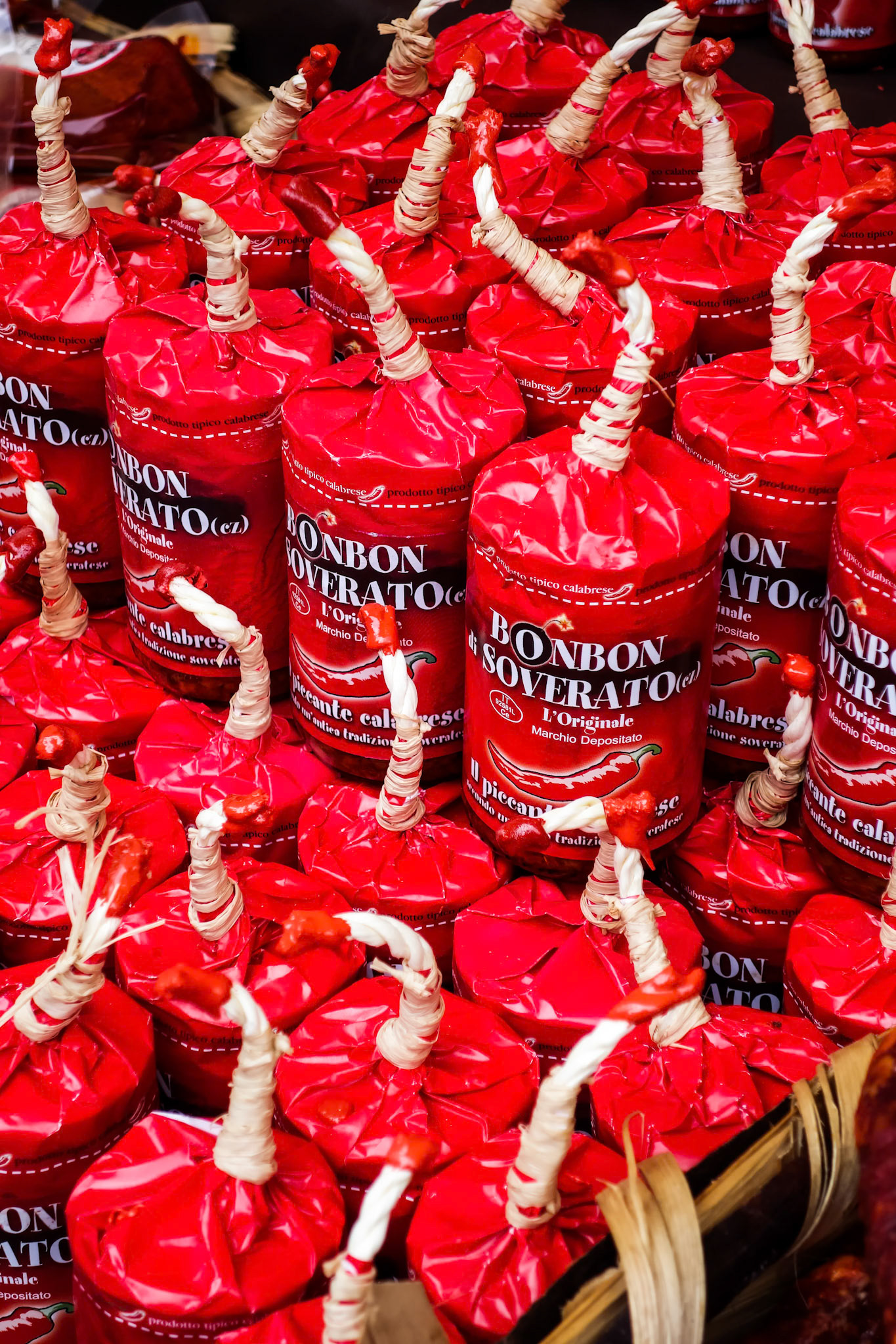Chilli Dynamite for Sale on a Market Stall in Bergamo