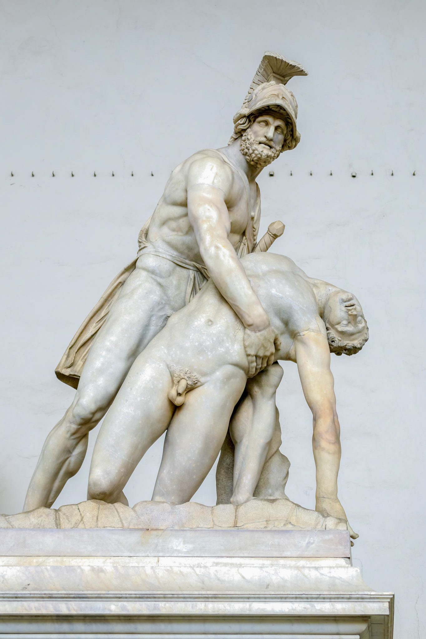 FLORENCE, TUSCANY/ITALY - OCTOBER 19 : Statue of Menelaus holding the body of Patroclus, Loggia dei Lanzi, Florence on October 19, 2019