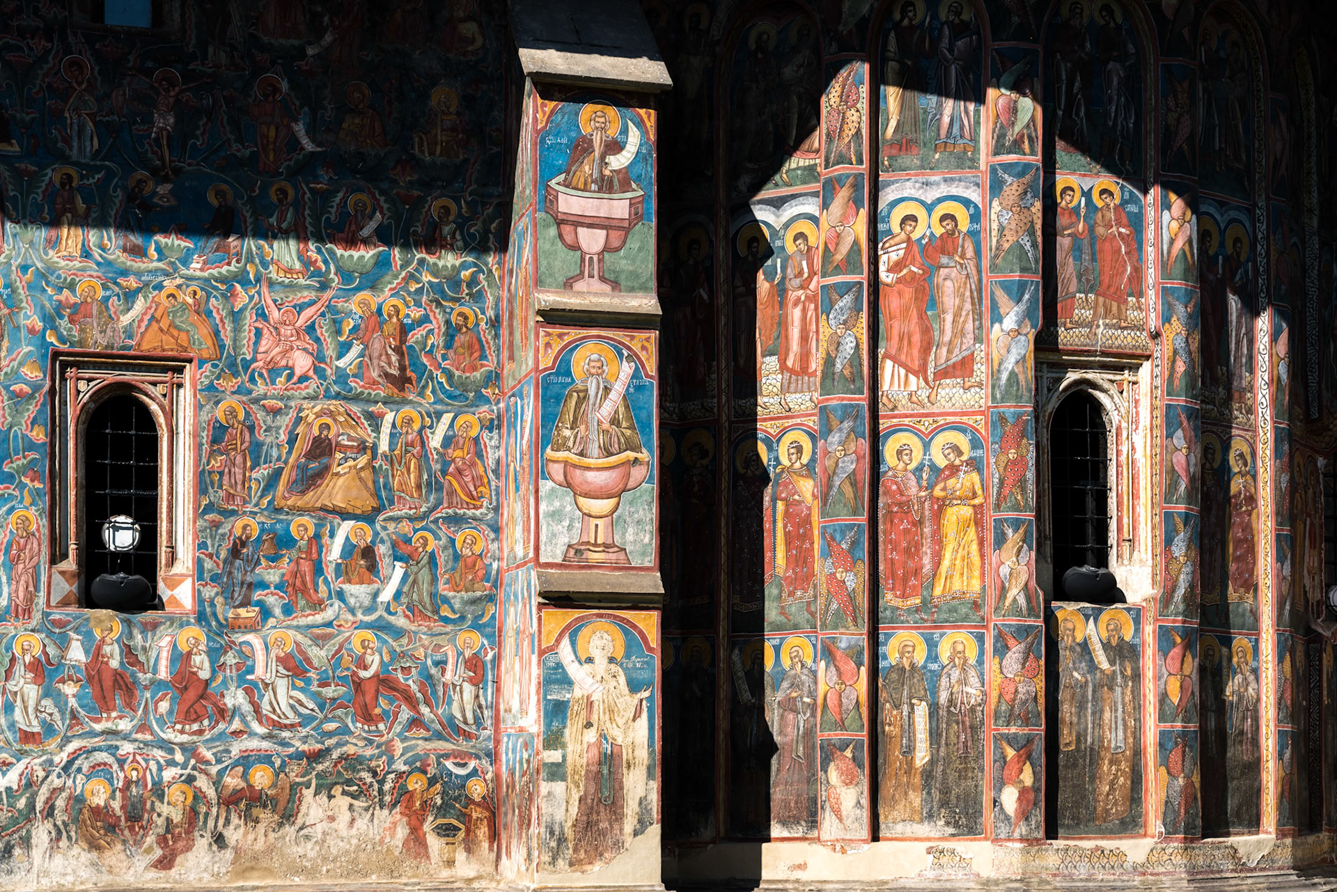 MOLDOVITA, MOLDOVIA/ROMANIA - SEPTEMBER 18 : Frescos on the exterior of the Monastery in Moldovita in Moldovia Romania on September 18, 2018