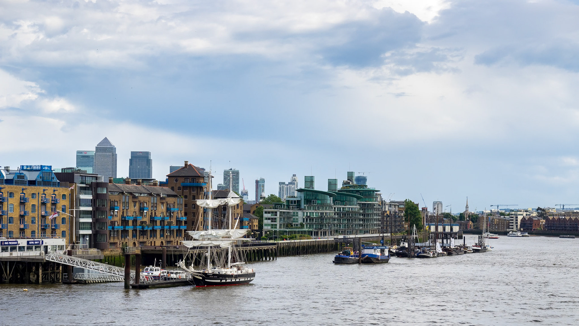 Sloop Moored on the North Bank of the River Thames